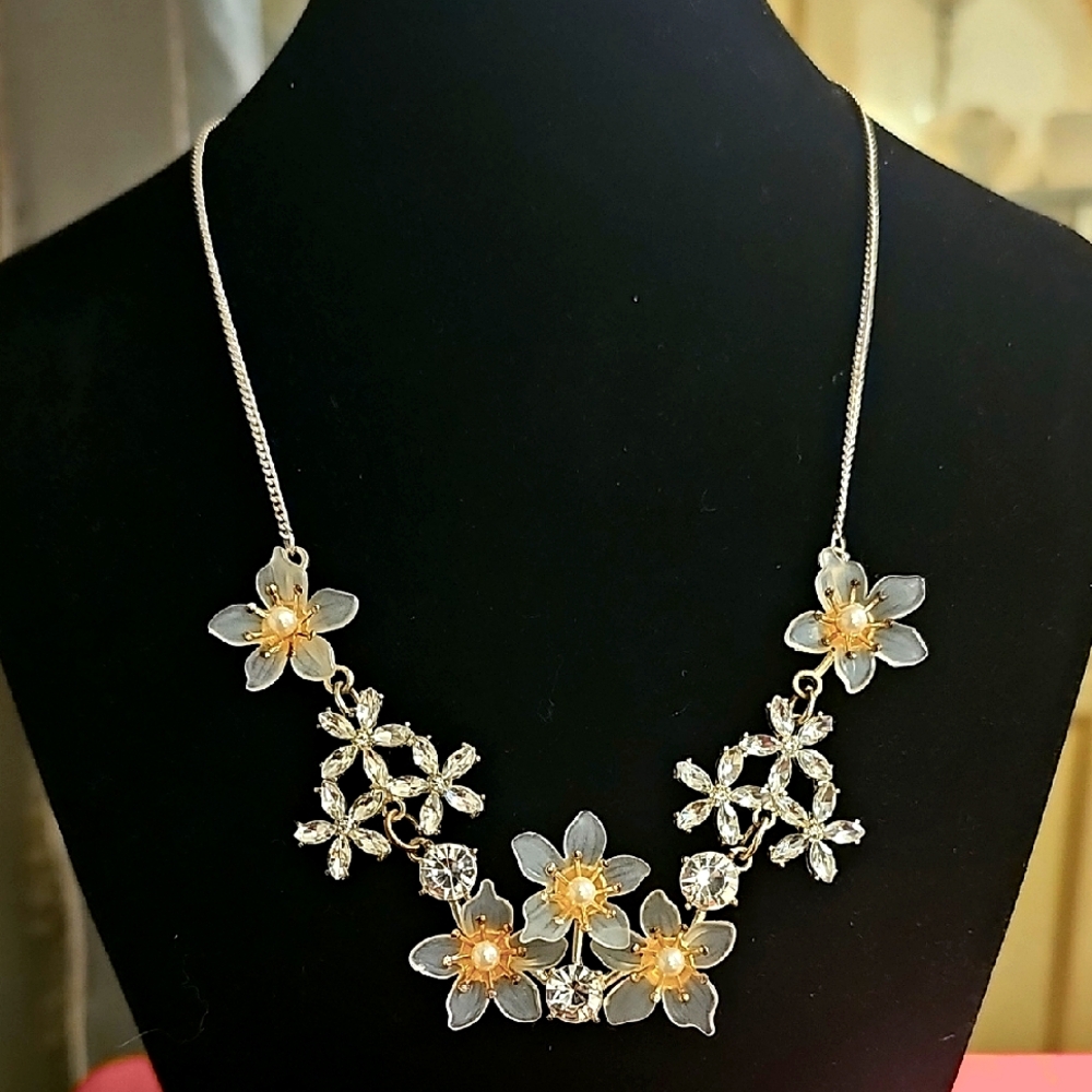 Claire's Floral Crystal Goldtone Necklace